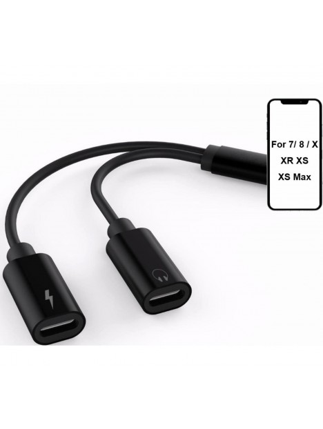 Adaptador doble lightning Audio + Carga negro