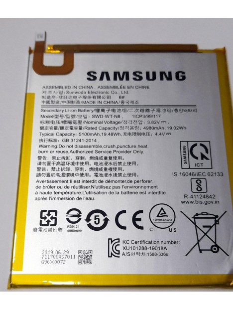Batería para Samsung Galaxy Tab A 8.0 2019 SWD-WT-N8 SM-T290 SM-T295 5100mAh