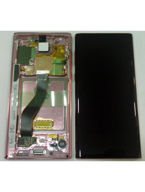 Pantalla premium Samsung Galaxy Note 10 GH82-20818F SM-N970F mas táctil negro + marco rosa premium