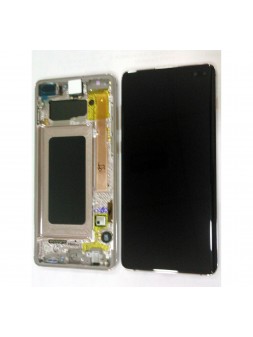 Pantalla lcd + táctil negro + marco ceramic white para Samsung Galaxy S10 plus GH82-18849J S10+ SM-G975F Premium