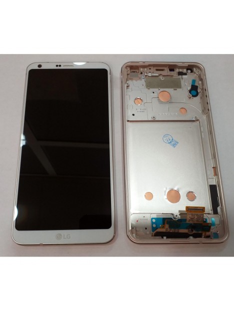 LG G6 H870 pantalla lcd + tactil blanco + marco plata