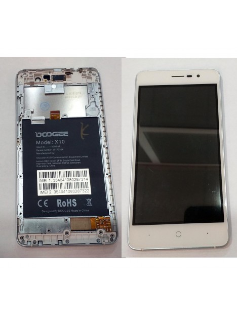 Doogee X10 pantalla lcd + tactil blanco + marco plata