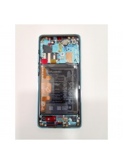 Huawei 02352PGE P30 Pro Pantalla LCD + táctil negro + Marco azul oscuro + batería + vibrador + flex volumen y power