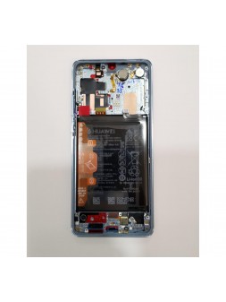 Huawei 02352PGH P30 Pro Pantalla LCD + táctil negro + Marco azul claro + batería + vibrador + flex volumen y power